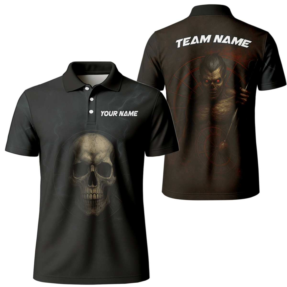 Personalisiertes Herren Poloshirt mit dunklem Totenkopf Zombie Dart Motiv B8029 - Outfitsuche