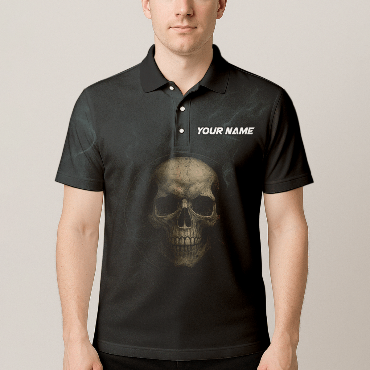 Personalisiertes Herren Poloshirt mit dunklem Totenkopf Zombie Dart Motiv B8029 - Outfitsuche