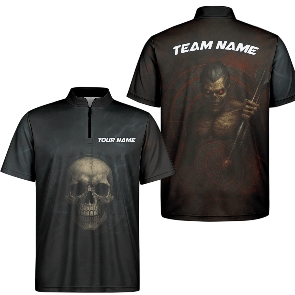 Personalisiertes Herren Poloshirt mit dunklem Totenkopf Zombie Dart Motiv B8029 - Outfitsuche