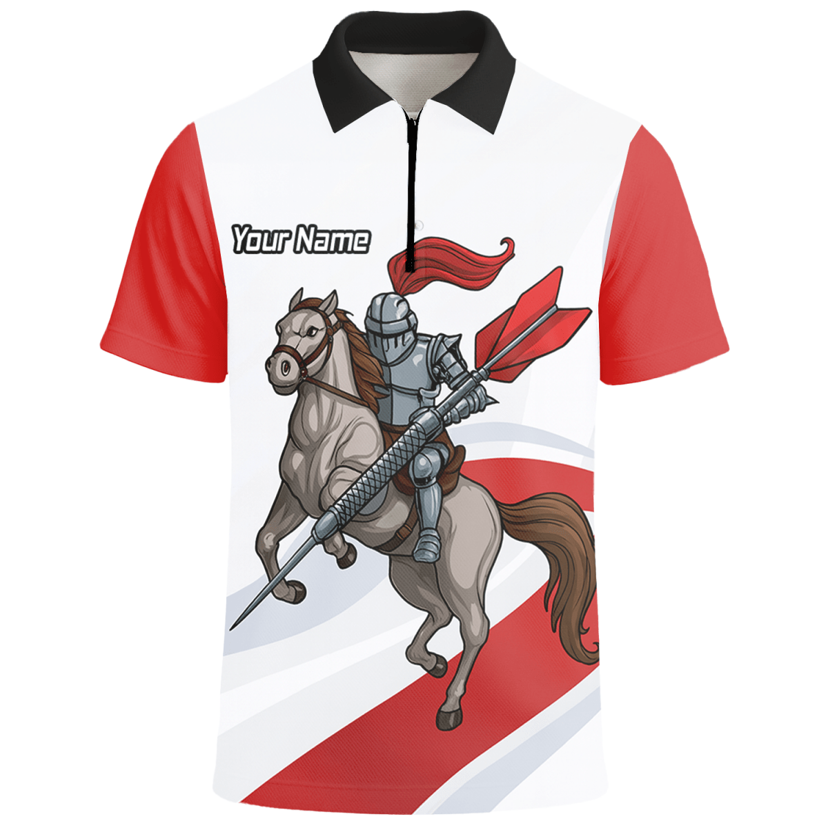 Personalisiertes Herren Poloshirt | Mittelalter Ritter Pferd Motiv | Rot - Weiß C4048 - Outfitsuche