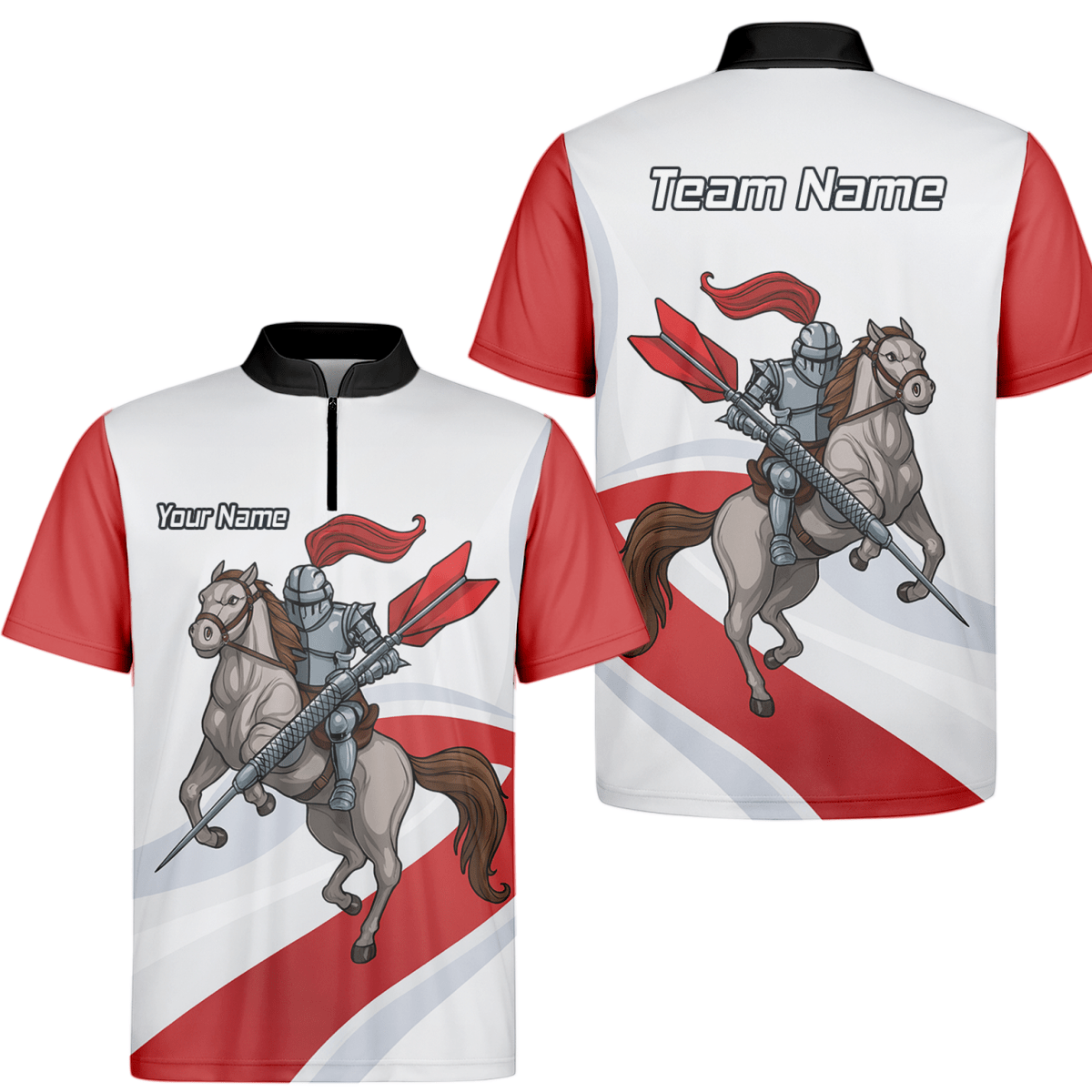 Personalisiertes Herren Poloshirt | Mittelalter Ritter Pferd Motiv | Rot - Weiß C4048 - Outfitsuche