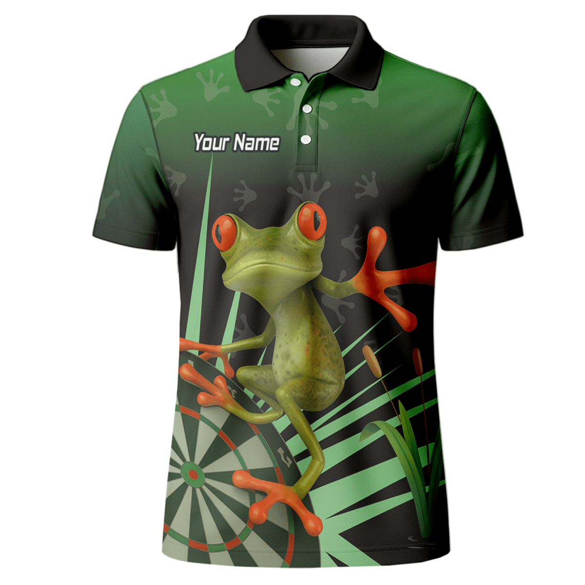 Personalisiertes Herren Poloshirt Rotaugenlaubfrosch Darts Motiv Grün - Schwarz I4840 - Outfitsuche