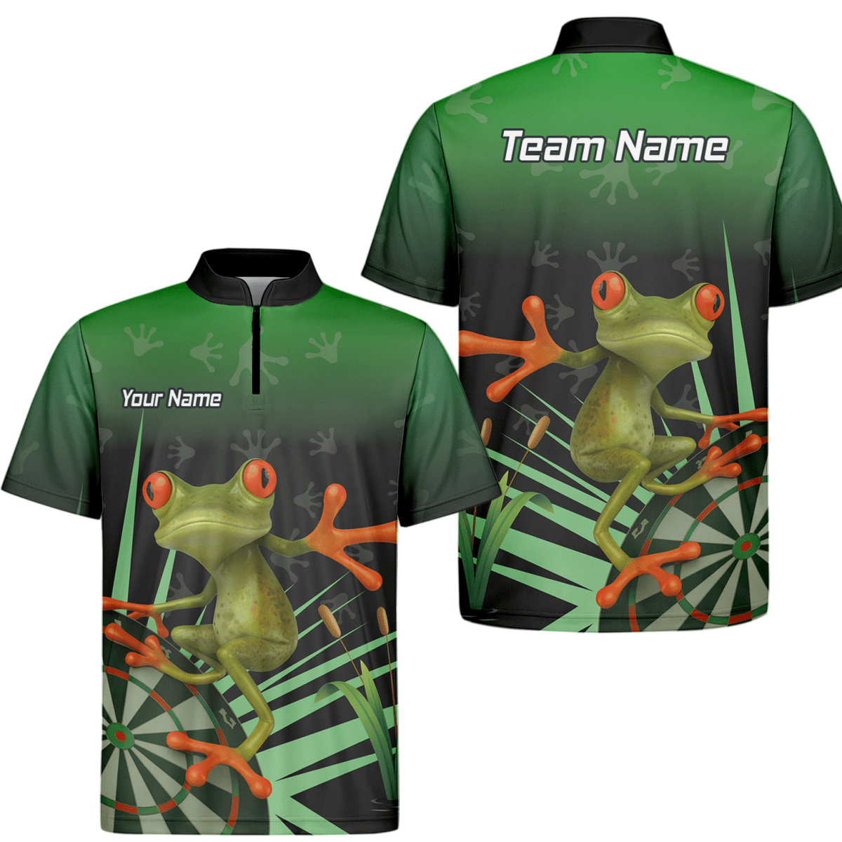 Personalisiertes Herren Poloshirt Rotaugenlaubfrosch Darts Motiv Grün - Schwarz I4840 - Outfitsuche