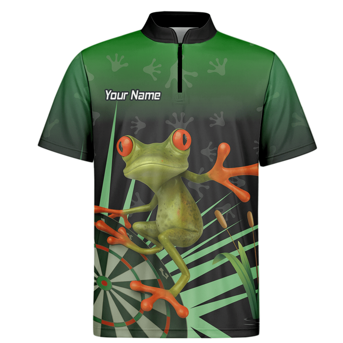 Personalisiertes Herren Poloshirt Rotaugenlaubfrosch Darts Motiv Grün - Schwarz I4840 - Outfitsuche