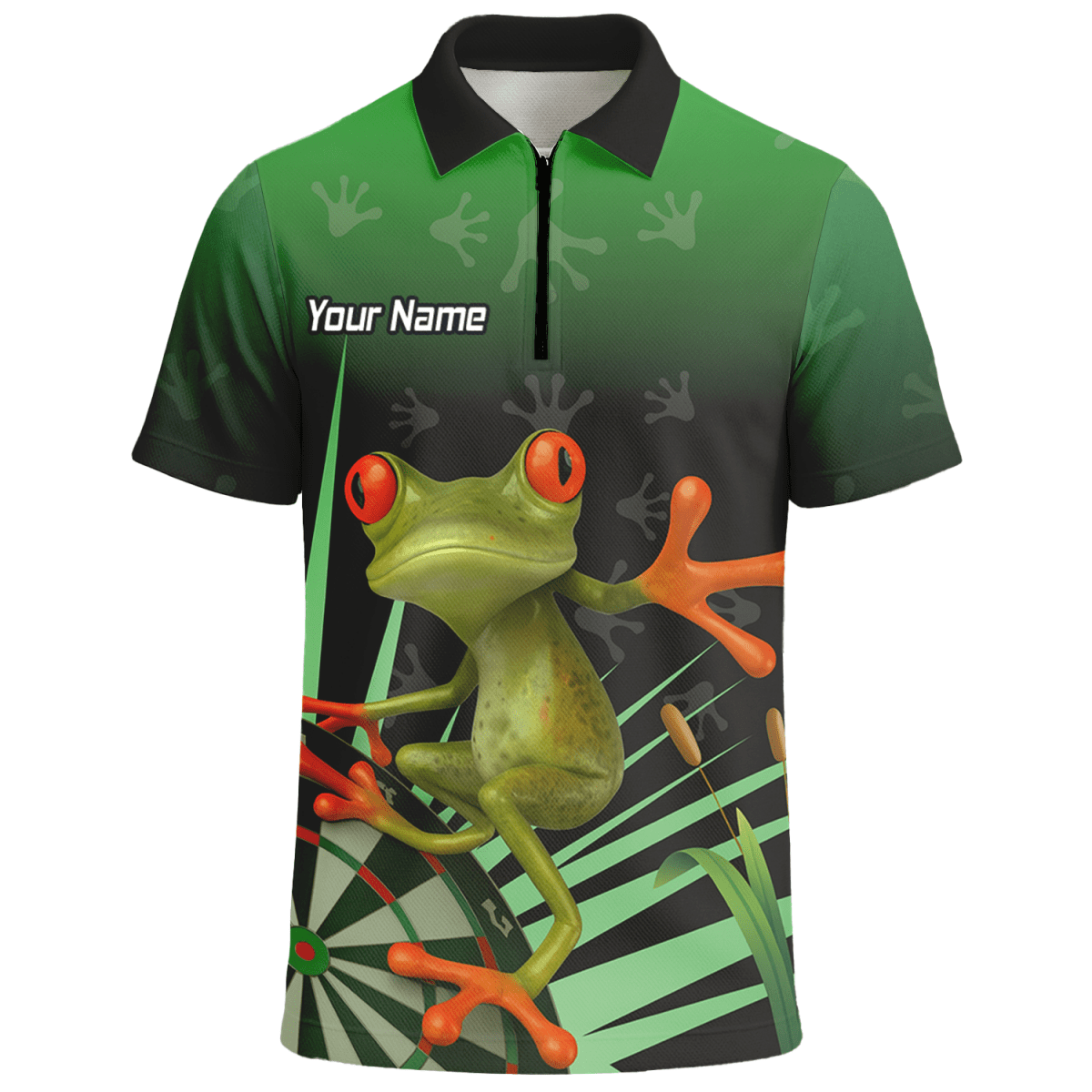 Personalisiertes Herren Poloshirt Rotaugenlaubfrosch Darts Motiv Grün - Schwarz I4840 - Outfitsuche