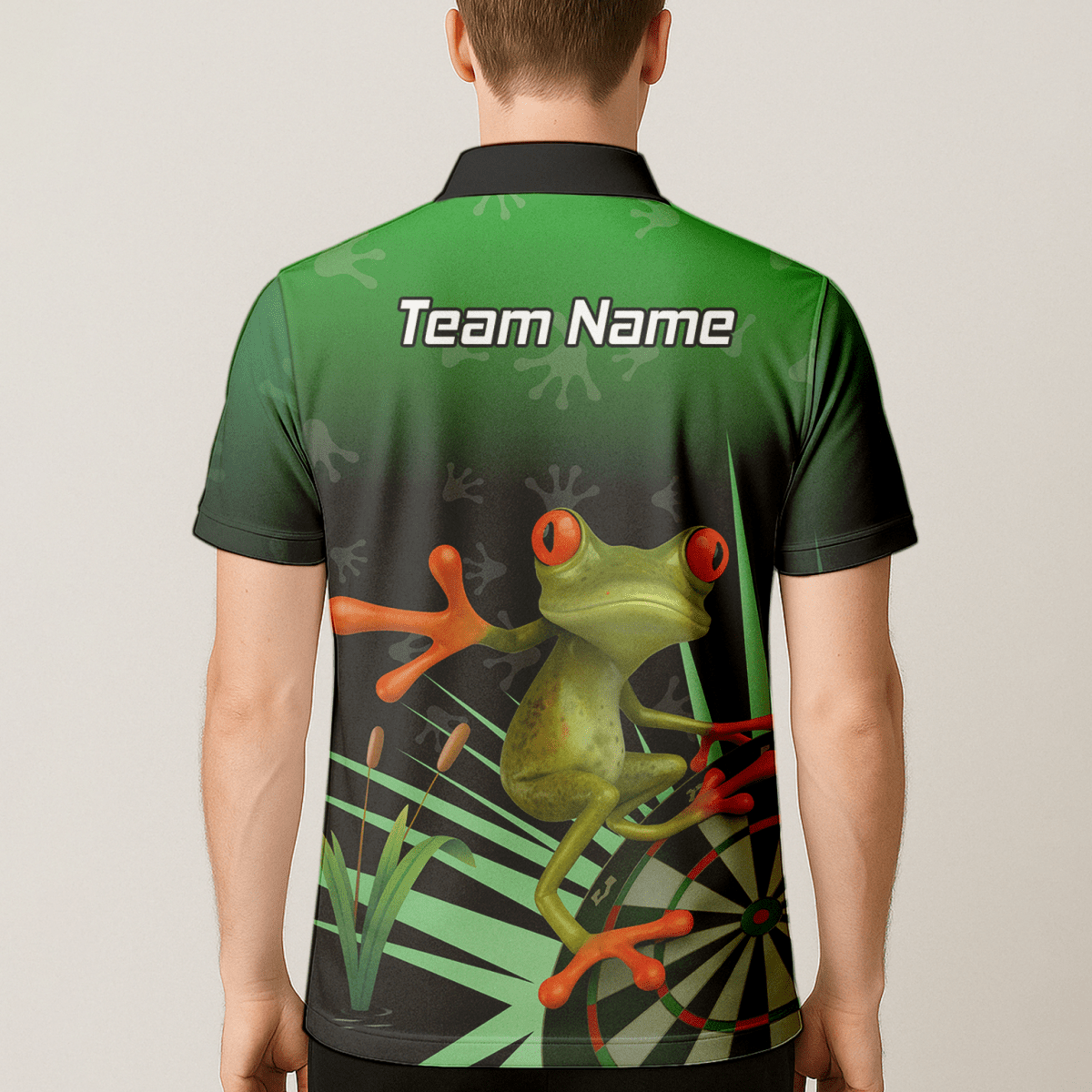 Personalisiertes Herren Poloshirt Rotaugenlaubfrosch Darts Motiv Grün - Schwarz I4840 - Outfitsuche