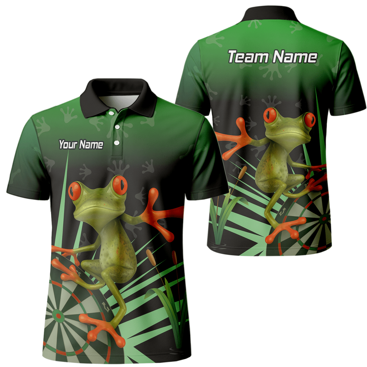 Personalisiertes Herren Poloshirt Rotaugenlaubfrosch Darts Motiv Grün - Schwarz I4840 - Outfitsuche