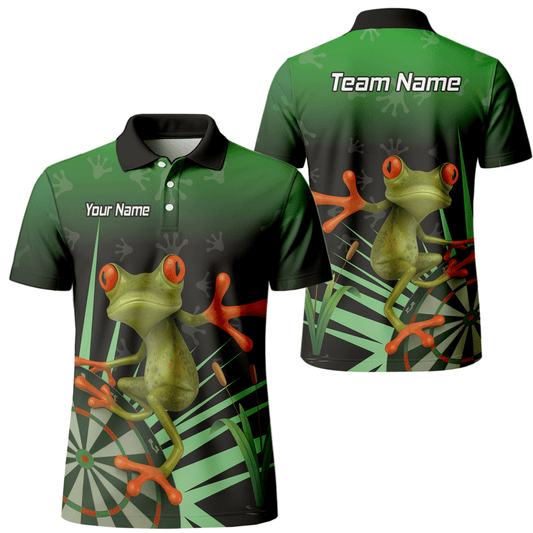 Personalisiertes Herren Poloshirt Rotaugenlaubfrosch Darts Motiv Grün - Schwarz I4840 - Outfitsuche
