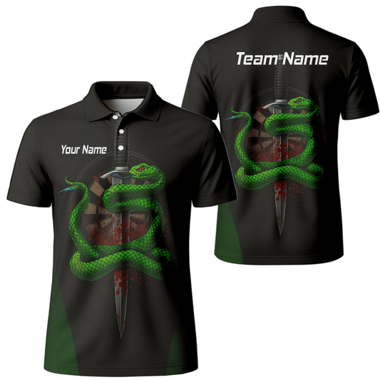 Personalisiertes Herren Poloshirt Schwarz – Grüne Schlange, Dolch - Darts & Blutspritzer Design G2717 - Outfitsuche