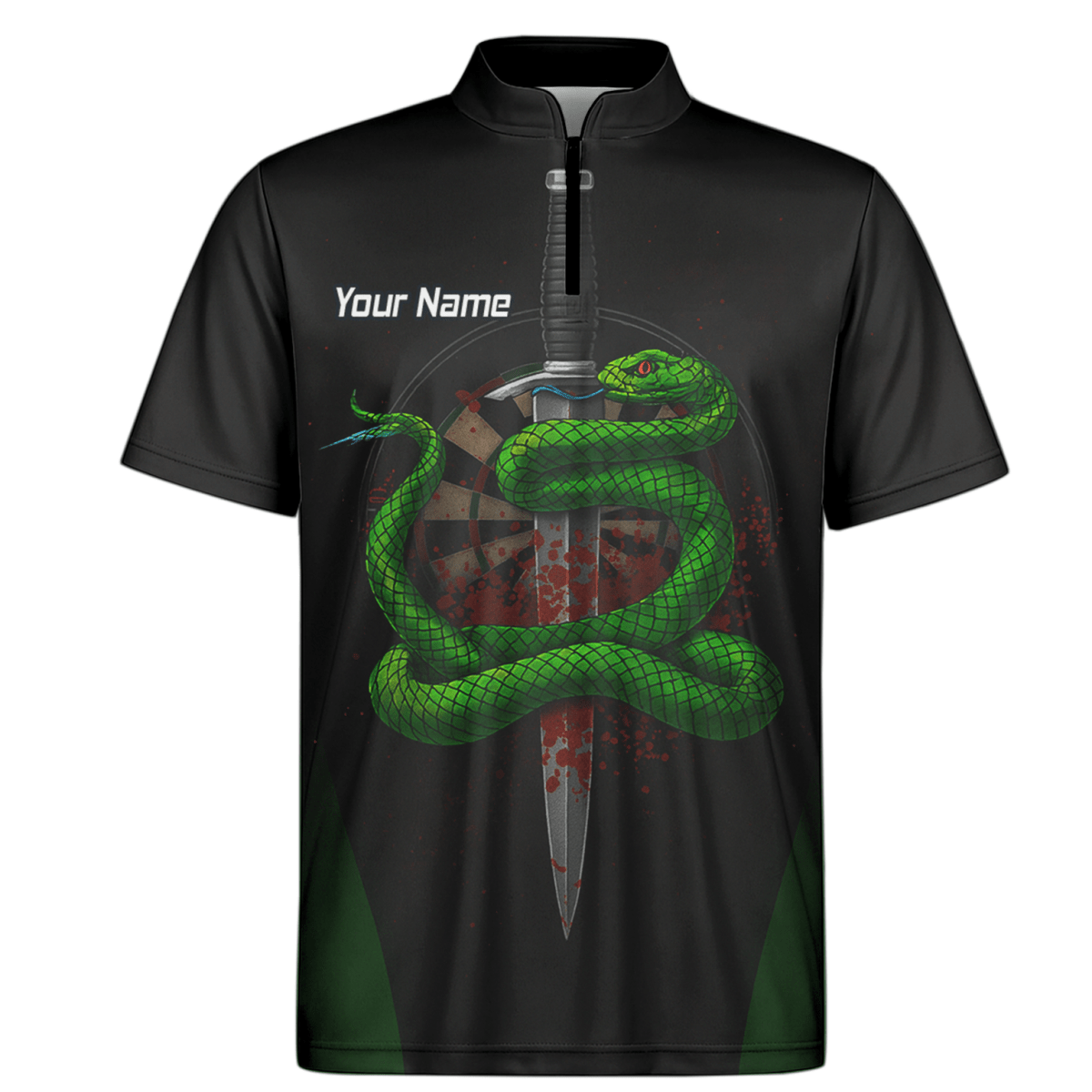 Personalisiertes Herren Poloshirt Schwarz – Grüne Schlange, Dolch - Darts & Blutspritzer Design G2717 - Outfitsuche