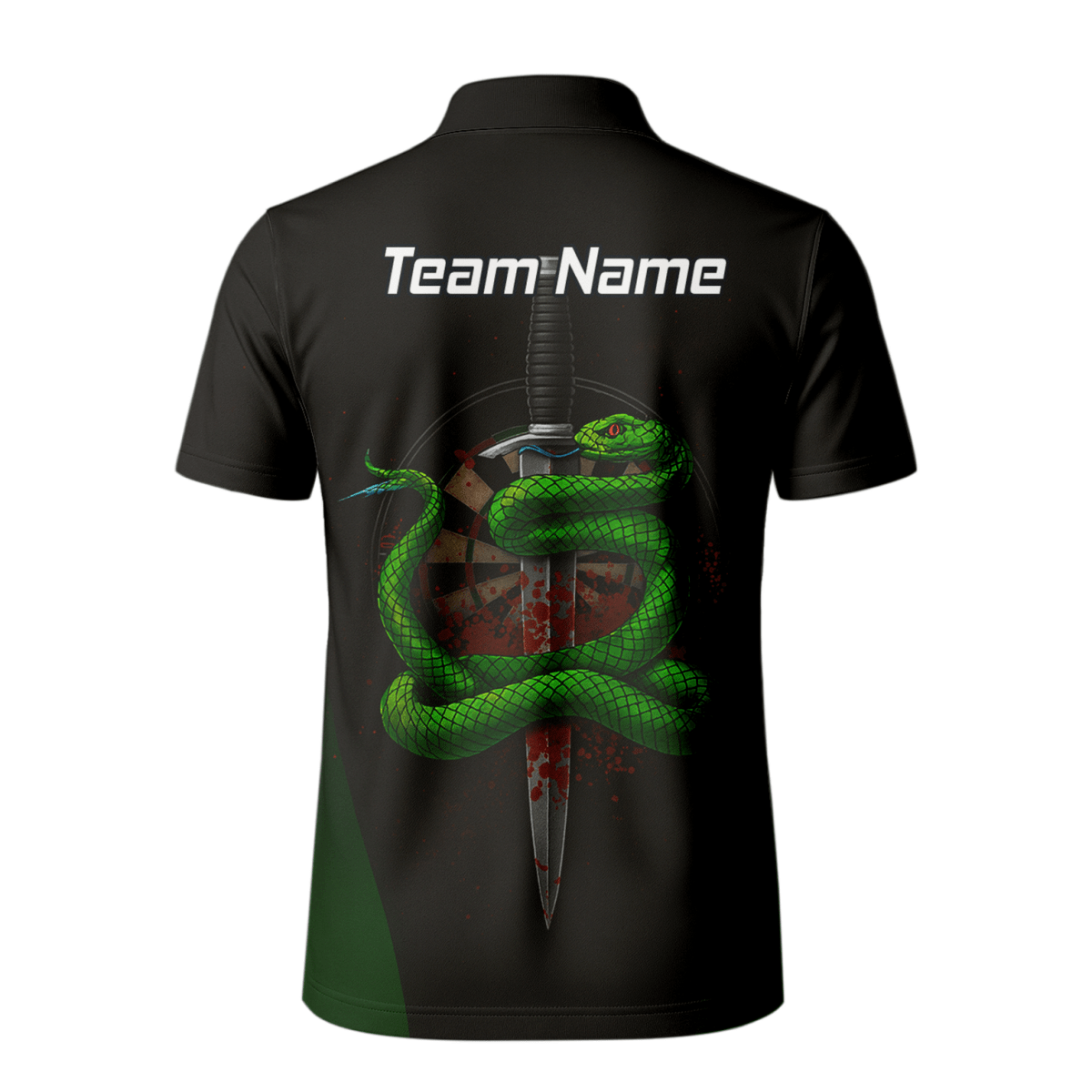 Personalisiertes Herren Poloshirt Schwarz – Grüne Schlange, Dolch - Darts & Blutspritzer Design G2717 - Outfitsuche