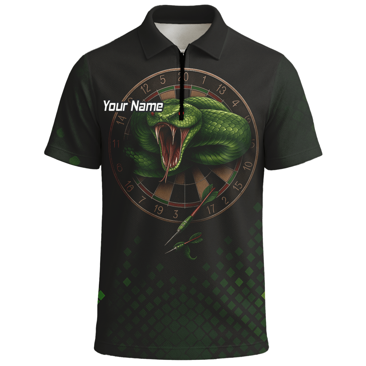 Personalisiertes Herren Poloshirt Schwarz mit Dartscheibe & Grüner Viper Motiv J2772 - Outfitsuche