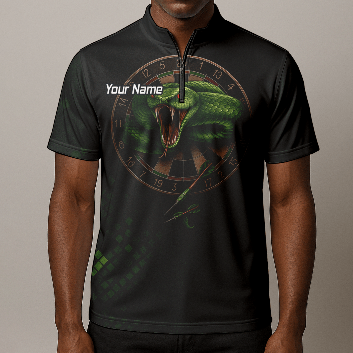 Personalisiertes Herren Poloshirt Schwarz mit Dartscheibe & Grüner Viper Motiv J2772 - Outfitsuche
