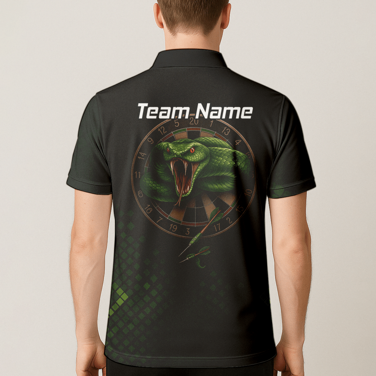 Personalisiertes Herren Poloshirt Schwarz mit Dartscheibe & Grüner Viper Motiv J2772 - Outfitsuche