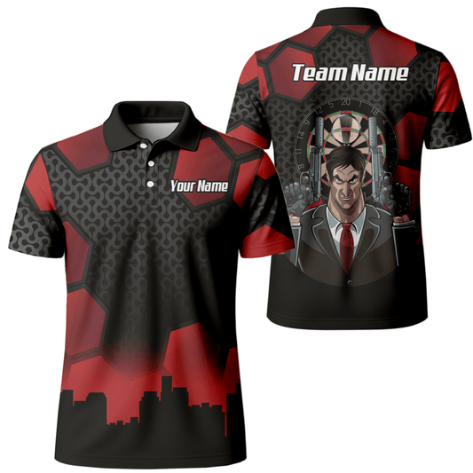 Personalisiertes Hitman Agent Dart - Trikot für Herren – Rot - Schwarz – Polo mit Reißverschluss Z5895 - Outfitsuche