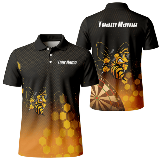 Personalisiertes Hornisse Wespe Dart - Polohemd mit Reißverschluss Schwarz - Gold Wabenmuster Custom Dart - Shirt für Herren L6754 - Outfitsuche