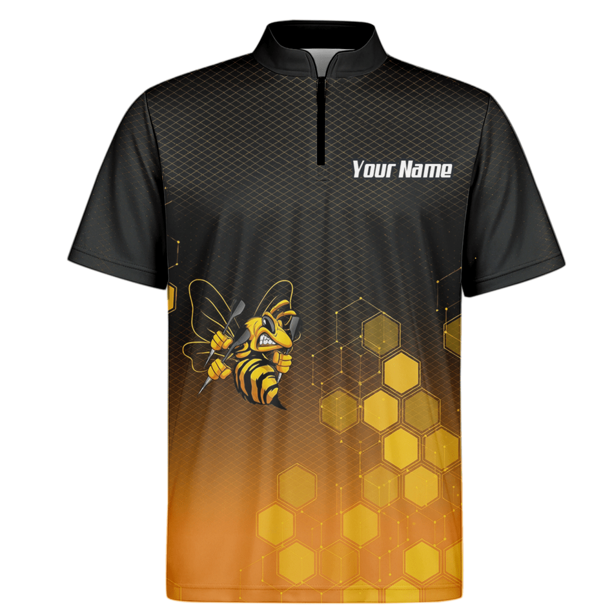 Personalisiertes Hornisse Wespe Dart - Polohemd mit Reißverschluss Schwarz - Gold Wabenmuster Custom Dart - Shirt für Herren L6754 - Outfitsuche