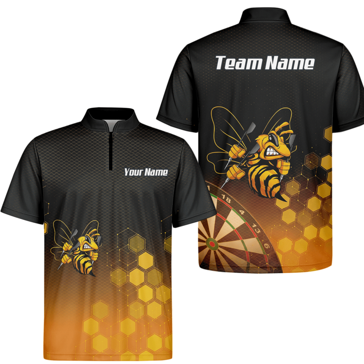Personalisiertes Hornisse Wespe Dart - Polohemd mit Reißverschluss Schwarz - Gold Wabenmuster Custom Dart - Shirt für Herren L6754 - Outfitsuche