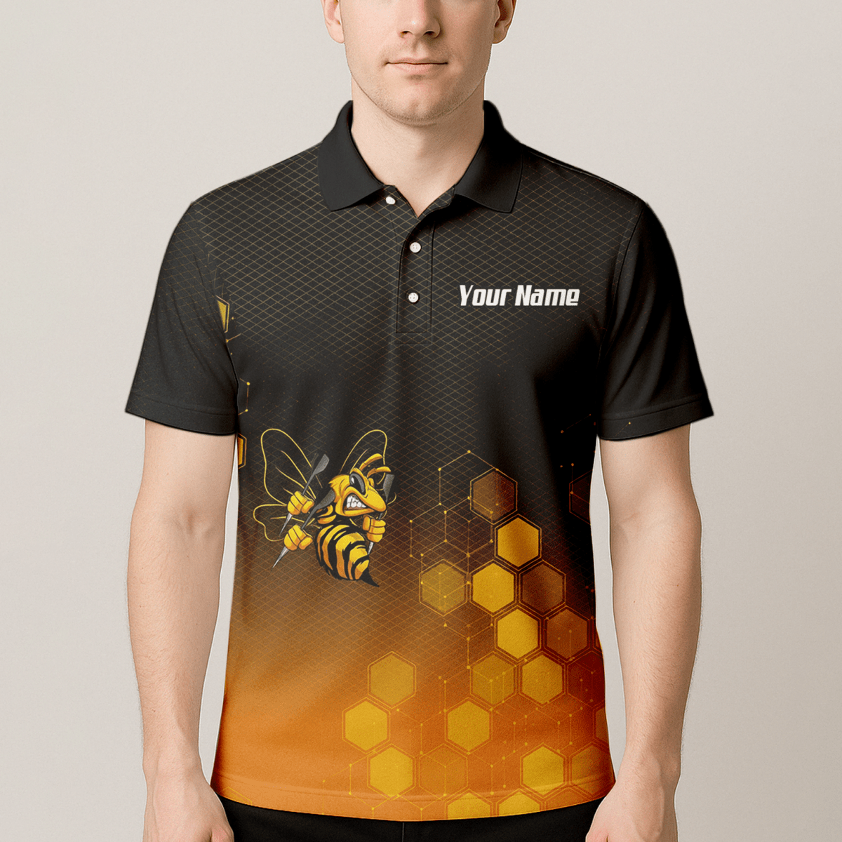 Personalisiertes Hornisse Wespe Dart - Polohemd mit Reißverschluss Schwarz - Gold Wabenmuster Custom Dart - Shirt für Herren L6754 - Outfitsuche