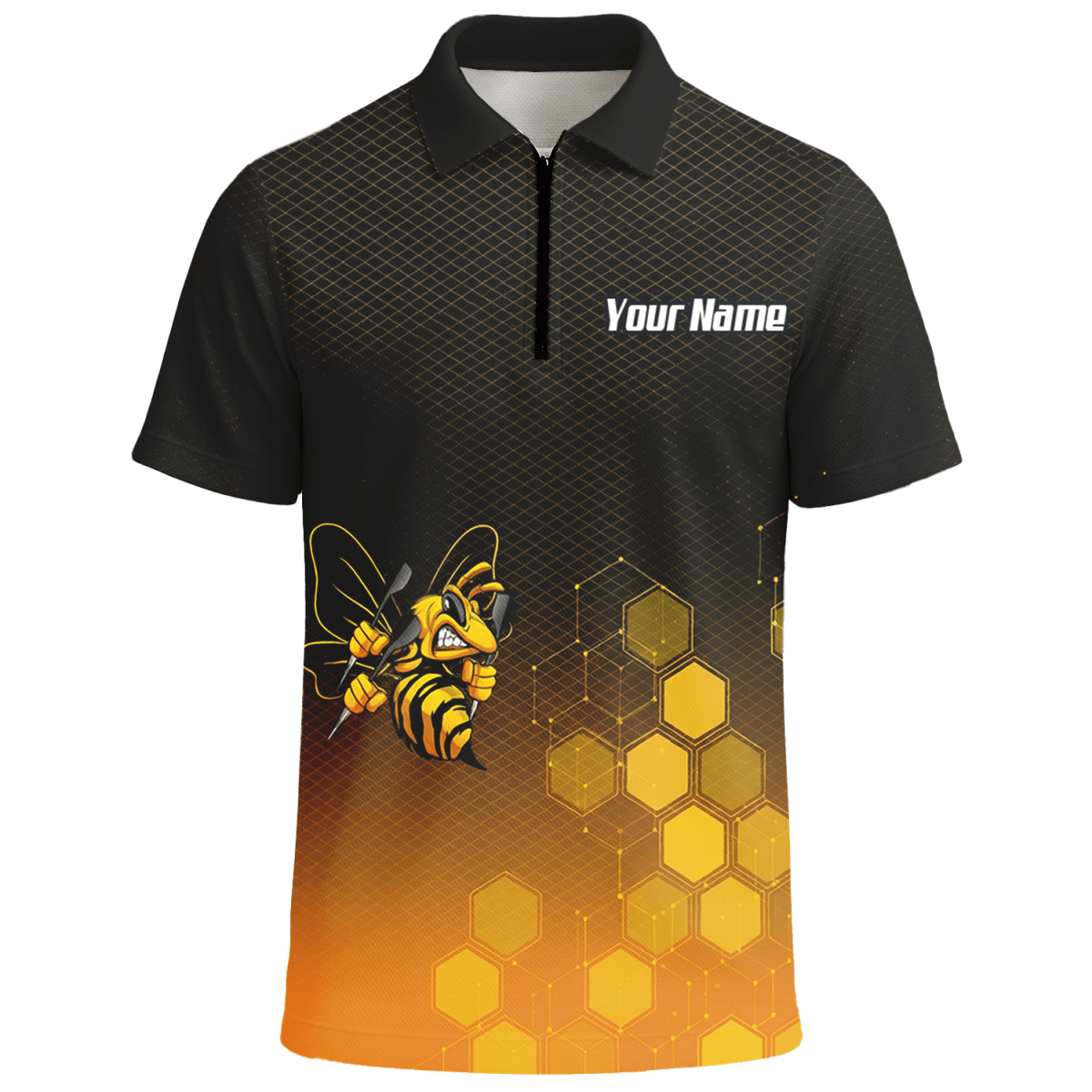 Personalisiertes Hornisse Wespe Dart - Polohemd mit Reißverschluss Schwarz - Gold Wabenmuster Custom Dart - Shirt für Herren L6754 - Outfitsuche