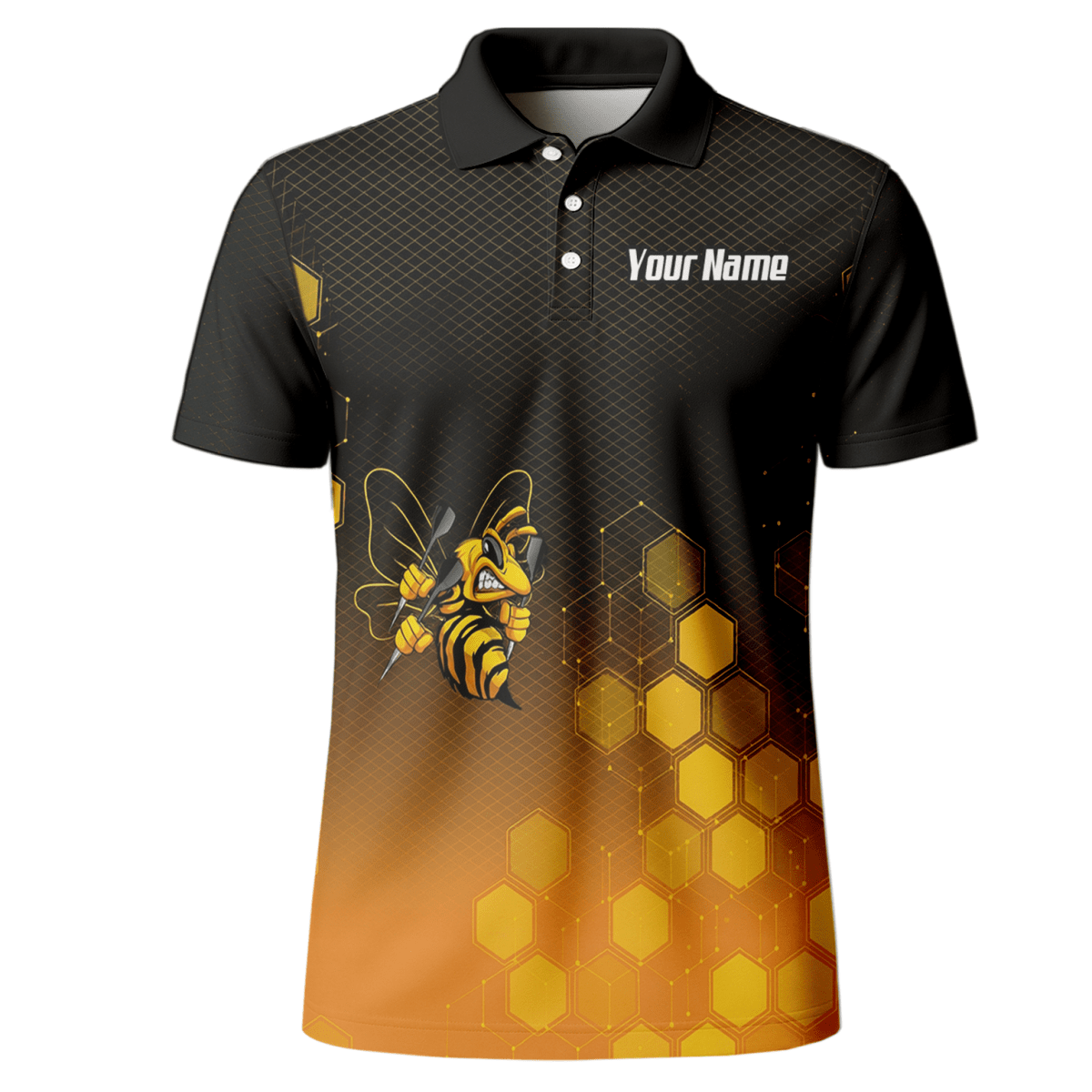 Personalisiertes Hornisse Wespe Dart - Polohemd mit Reißverschluss Schwarz - Gold Wabenmuster Custom Dart - Shirt für Herren L6754 - Outfitsuche