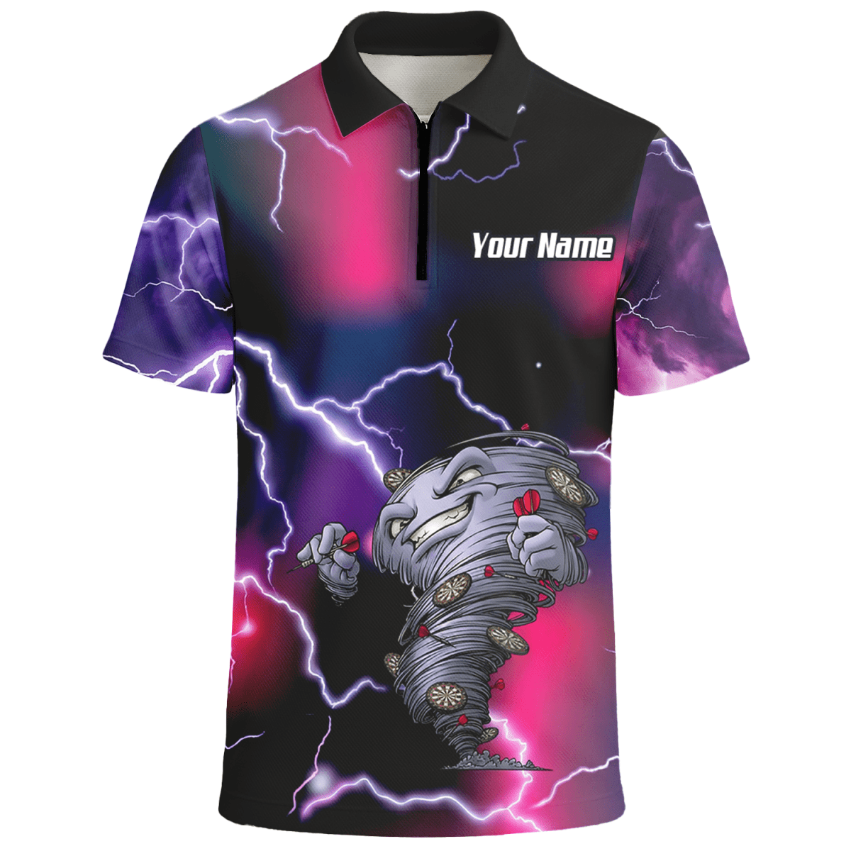 Personalisiertes Hurricane Tornado Dart - Trikot Poloshirt mit Reißverschluss Lila Pink Blitz für Herren L3159 - Outfitsuche