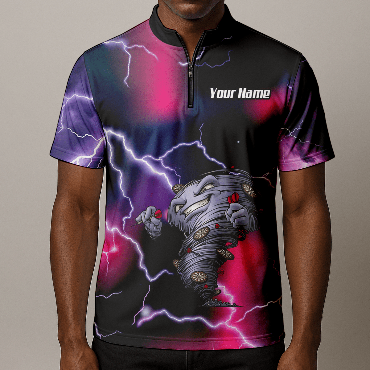 Personalisiertes Hurricane Tornado Dart - Trikot Poloshirt mit Reißverschluss Lila Pink Blitz für Herren L3159 - Outfitsuche