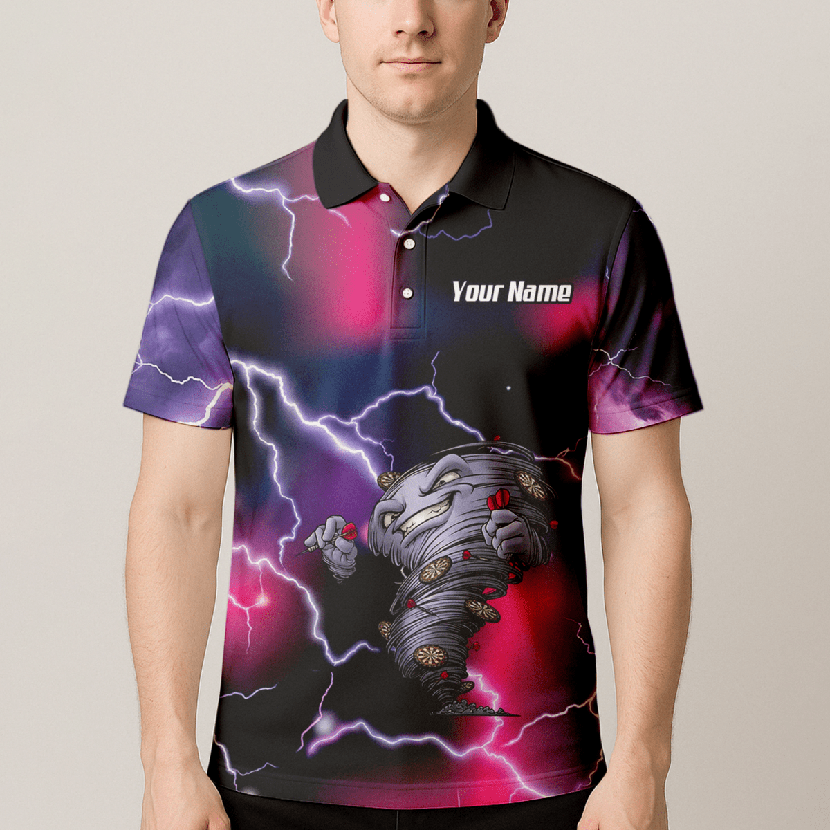Personalisiertes Hurricane Tornado Dart - Trikot Poloshirt mit Reißverschluss Lila Pink Blitz für Herren L3159 - Outfitsuche