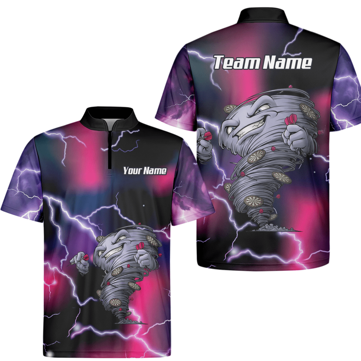 Personalisiertes Hurricane Tornado Dart - Trikot Poloshirt mit Reißverschluss Lila Pink Blitz für Herren L3159 - Outfitsuche