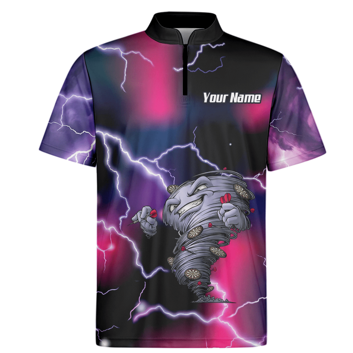 Personalisiertes Hurricane Tornado Dart - Trikot Poloshirt mit Reißverschluss Lila Pink Blitz für Herren L3159 - Outfitsuche