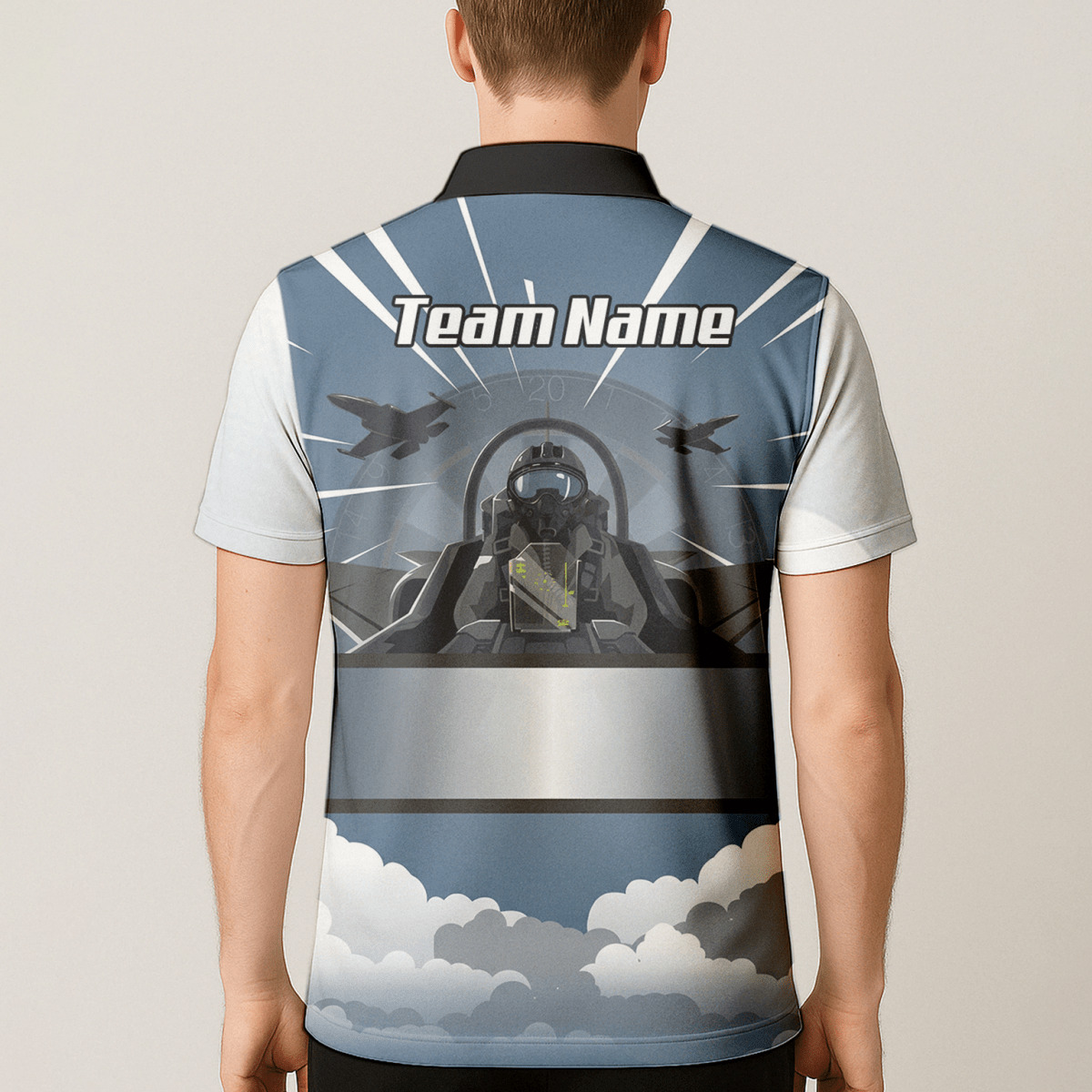 Personalisiertes Kampfjet Dart - Trikot Polo mit Reißverschluss Blau Grau Weiß für Herren - Individuelles Piloten - Design K8201 - Outfitsuche