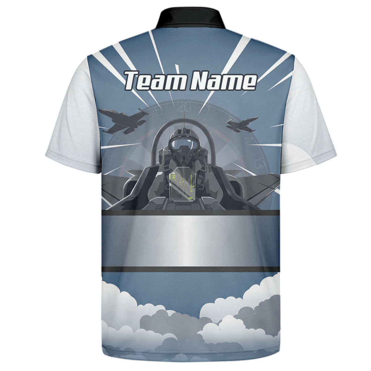 Personalisiertes Kampfjet Dart - Trikot Polo mit Reißverschluss Blau Grau Weiß für Herren - Individuelles Piloten - Design K8201 - Outfitsuche