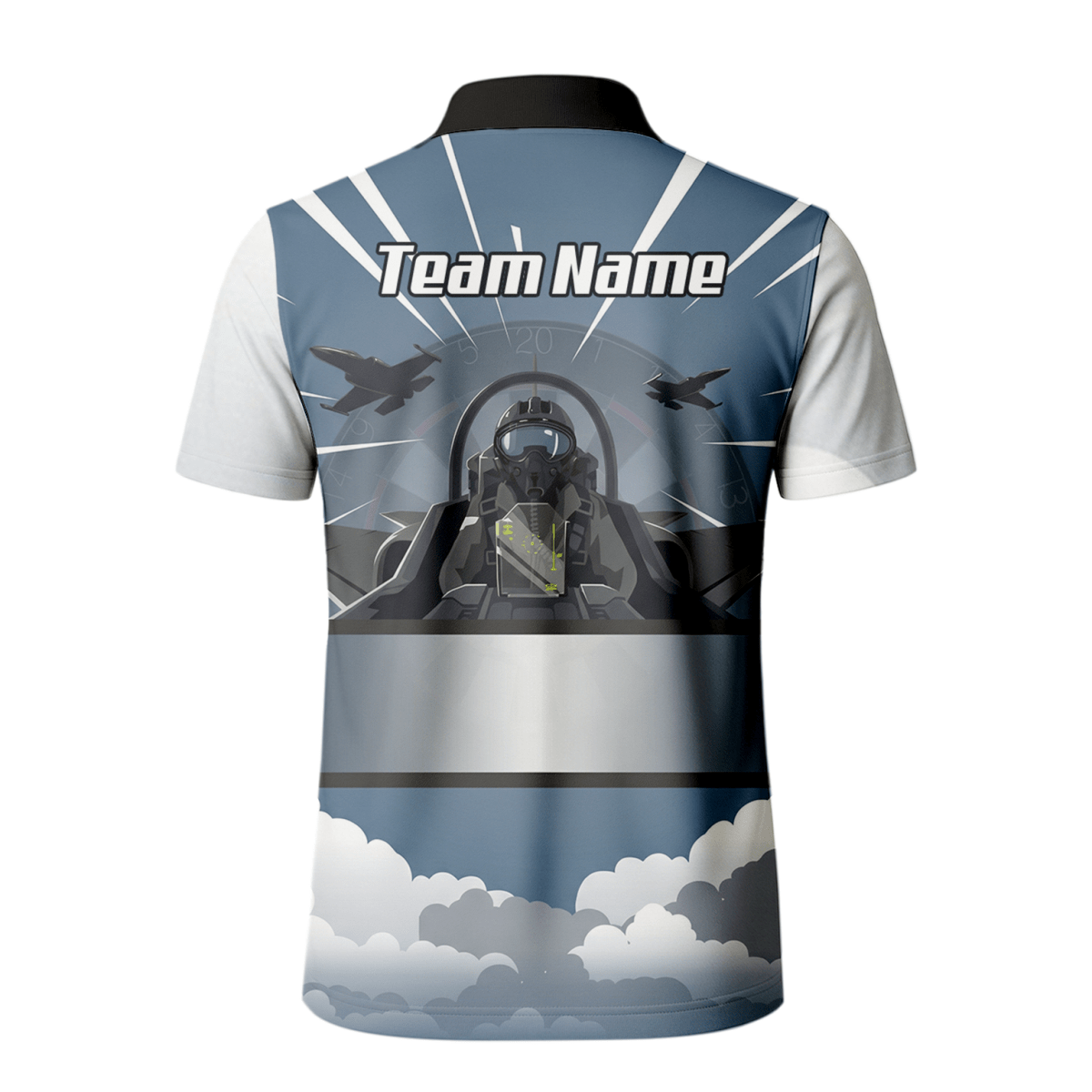 Personalisiertes Kampfjet Dart - Trikot Polo mit Reißverschluss Blau Grau Weiß für Herren - Individuelles Piloten - Design K8201 - Outfitsuche
