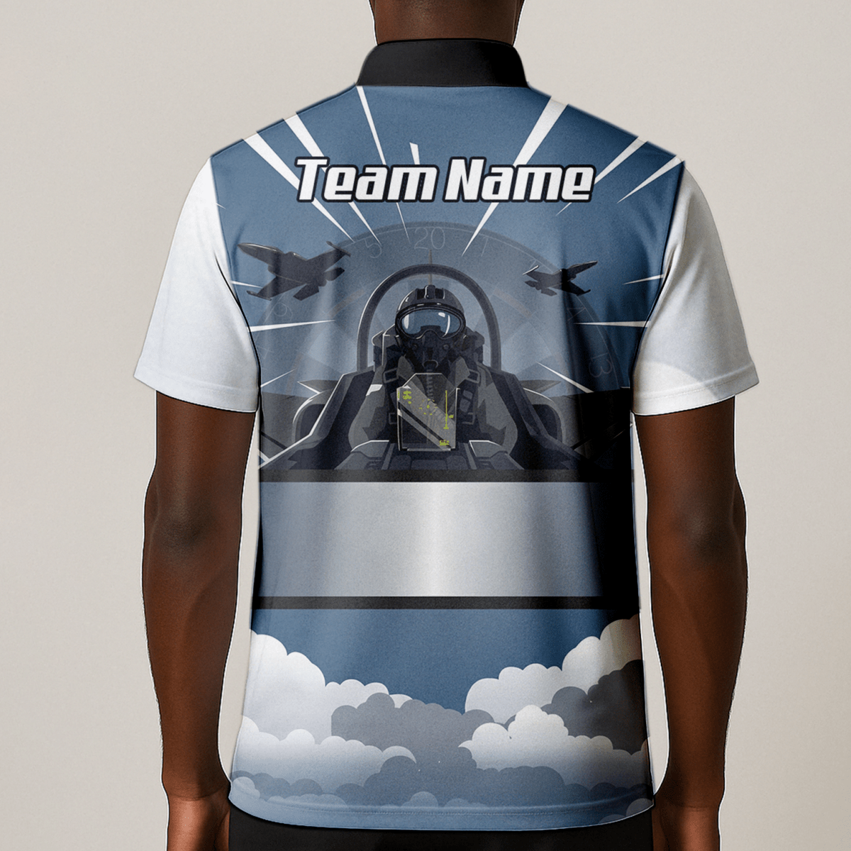 Personalisiertes Kampfjet Dart - Trikot Polo mit Reißverschluss Blau Grau Weiß für Herren - Individuelles Piloten - Design K8201 - Outfitsuche