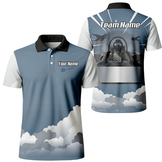 Personalisiertes Kampfjet Dart - Trikot Polo mit Reißverschluss Blau Grau Weiß für Herren - Individuelles Piloten - Design K8201 - Outfitsuche