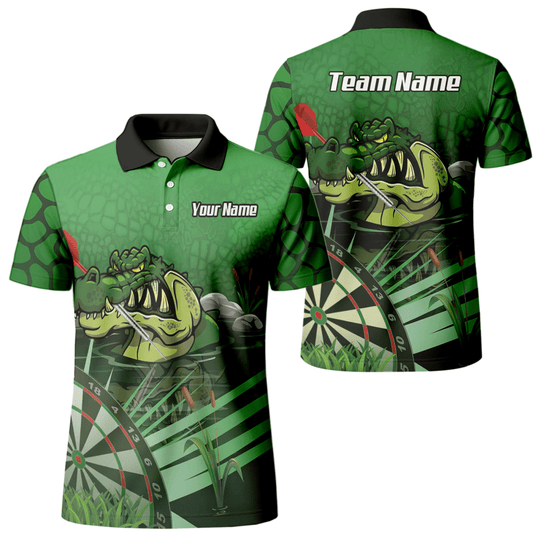 Personalisiertes Krokodil Alligator Dart - Trikot – Grünes Polo mit Reißverschluss für Herren E0192 - Outfitsuche