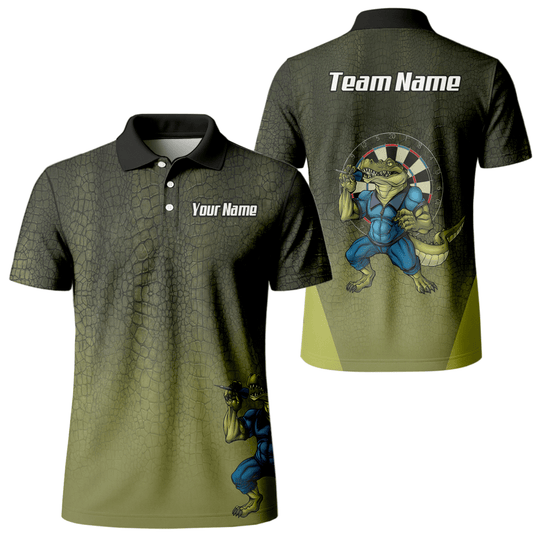 Personalisiertes Krokodil Dart - Trikot Polo mit Reißverschluss für Herren – Grünes Alligator - Print Shirt X5857 - Outfitsuche