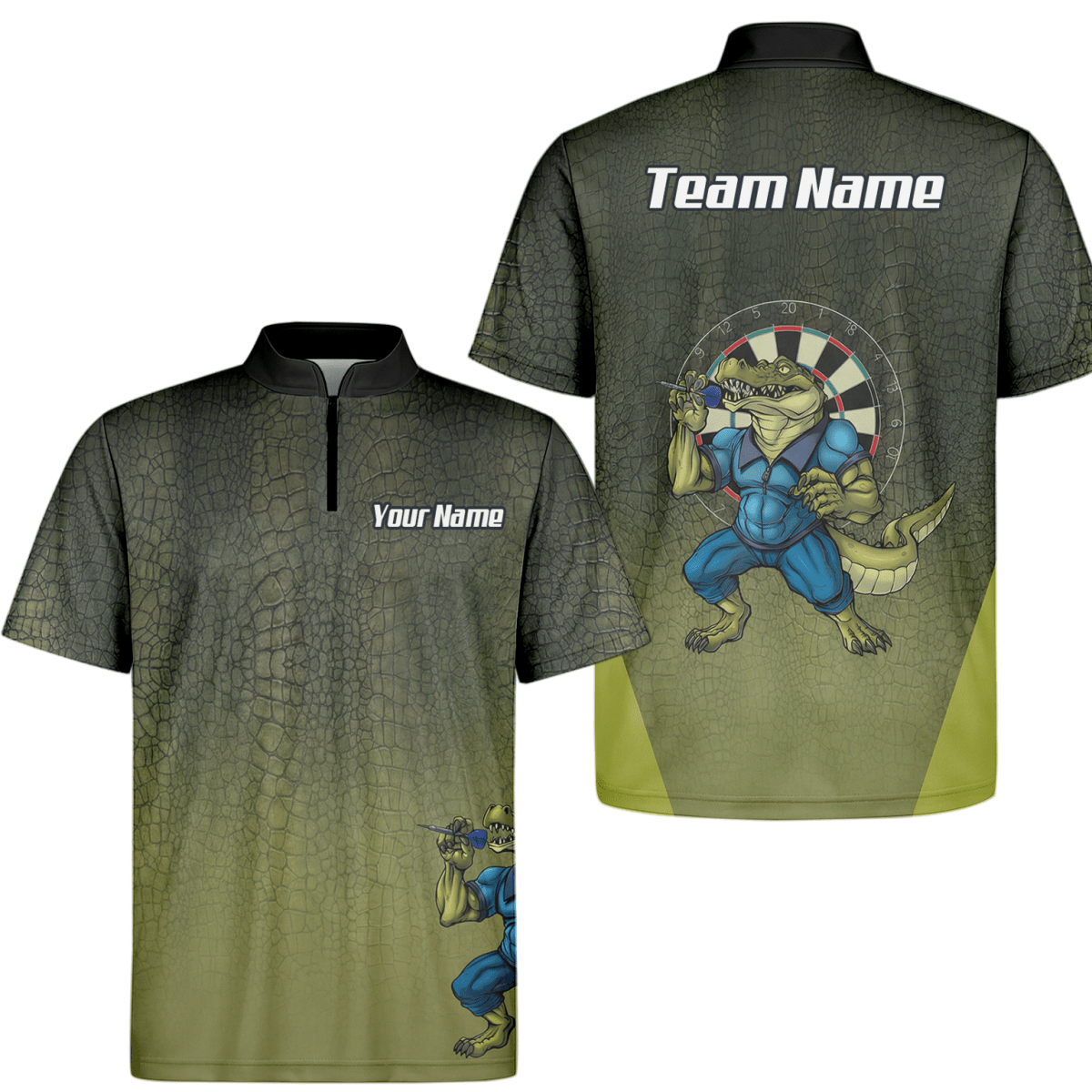 Personalisiertes Krokodil Dart - Trikot Polo mit Reißverschluss für Herren – Grünes Alligator - Print Shirt X5857 - Outfitsuche