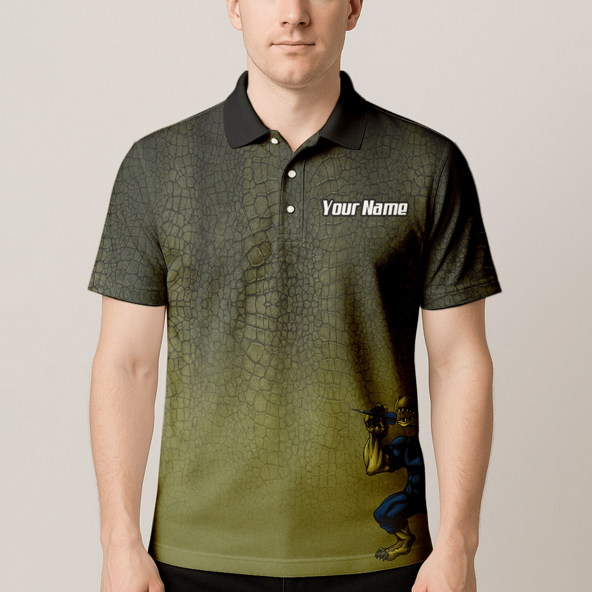 Personalisiertes Krokodil Dart - Trikot Polo mit Reißverschluss für Herren – Grünes Alligator - Print Shirt X5857 - Outfitsuche