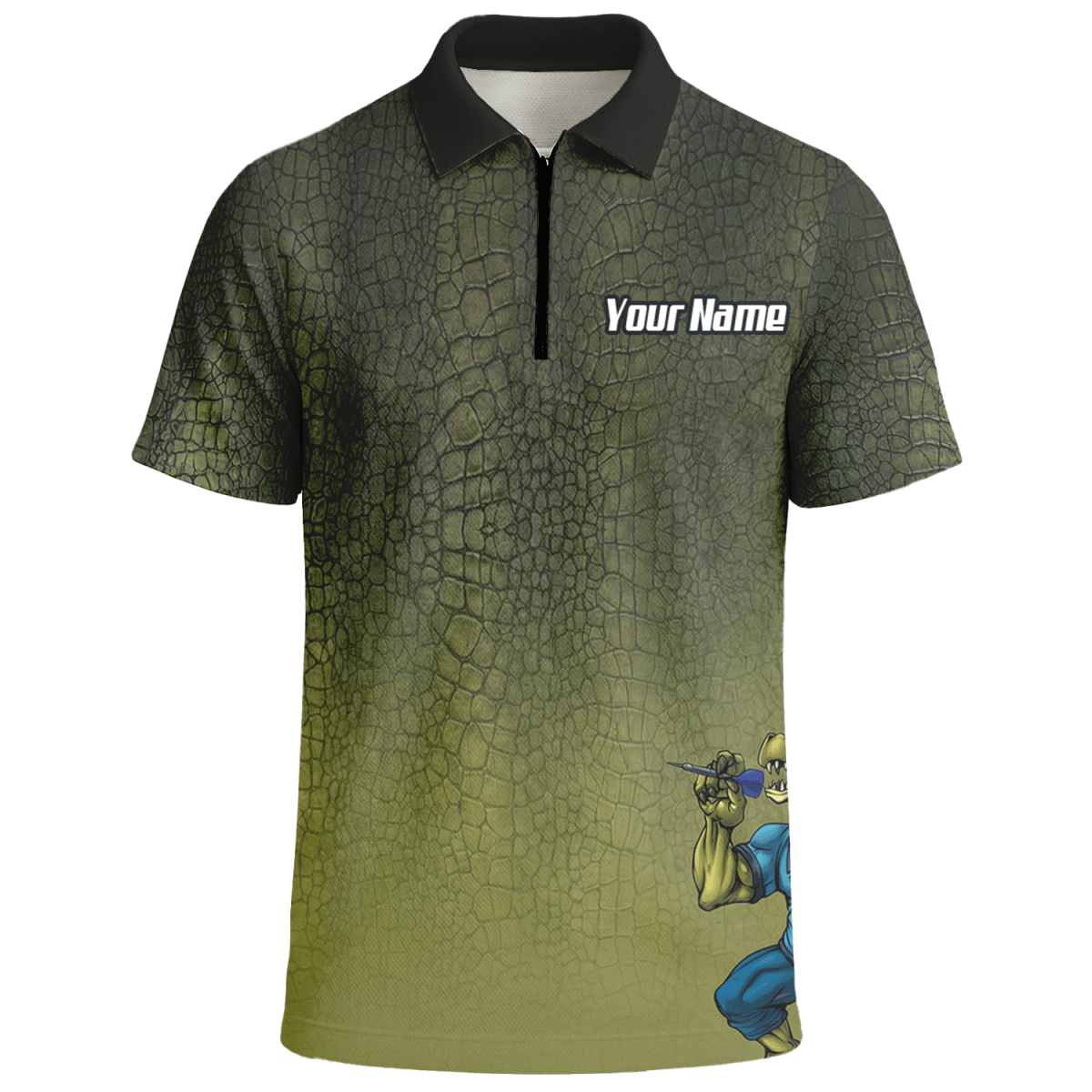 Personalisiertes Krokodil Dart - Trikot Polo mit Reißverschluss für Herren – Grünes Alligator - Print Shirt X5857 - Outfitsuche