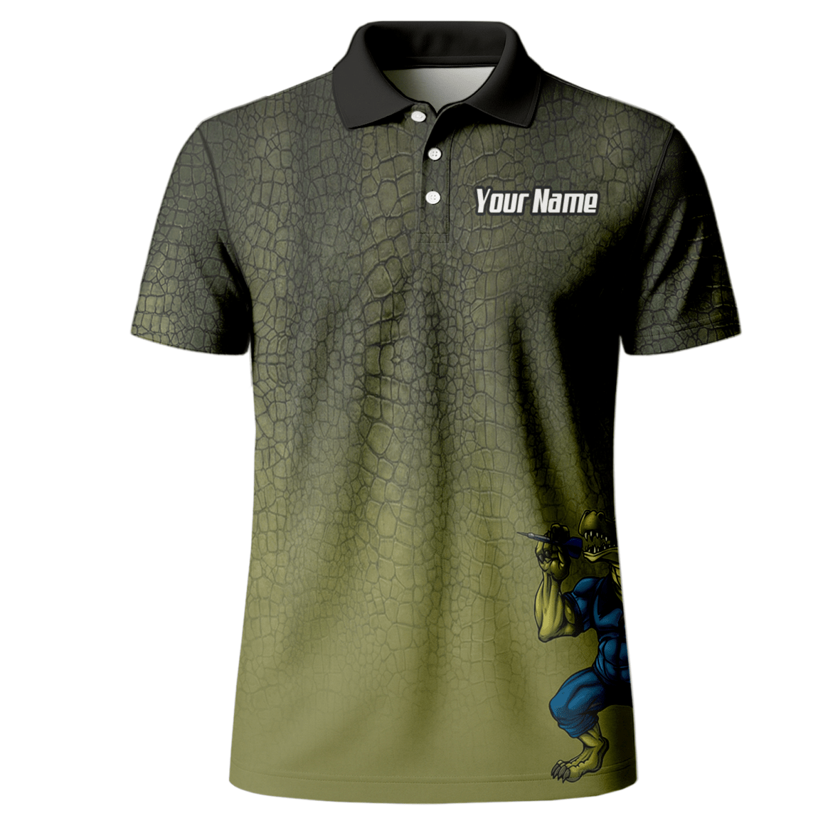 Personalisiertes Krokodil Dart - Trikot Polo mit Reißverschluss für Herren – Grünes Alligator - Print Shirt X5857 - Outfitsuche