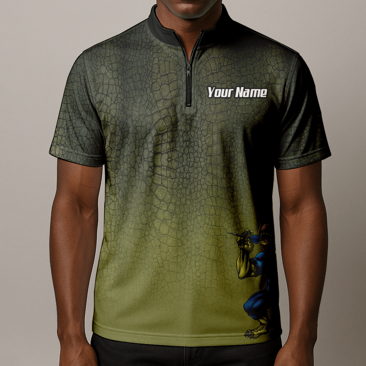 Personalisiertes Krokodil Dart - Trikot Polo mit Reißverschluss für Herren – Grünes Alligator - Print Shirt X5857 - Outfitsuche
