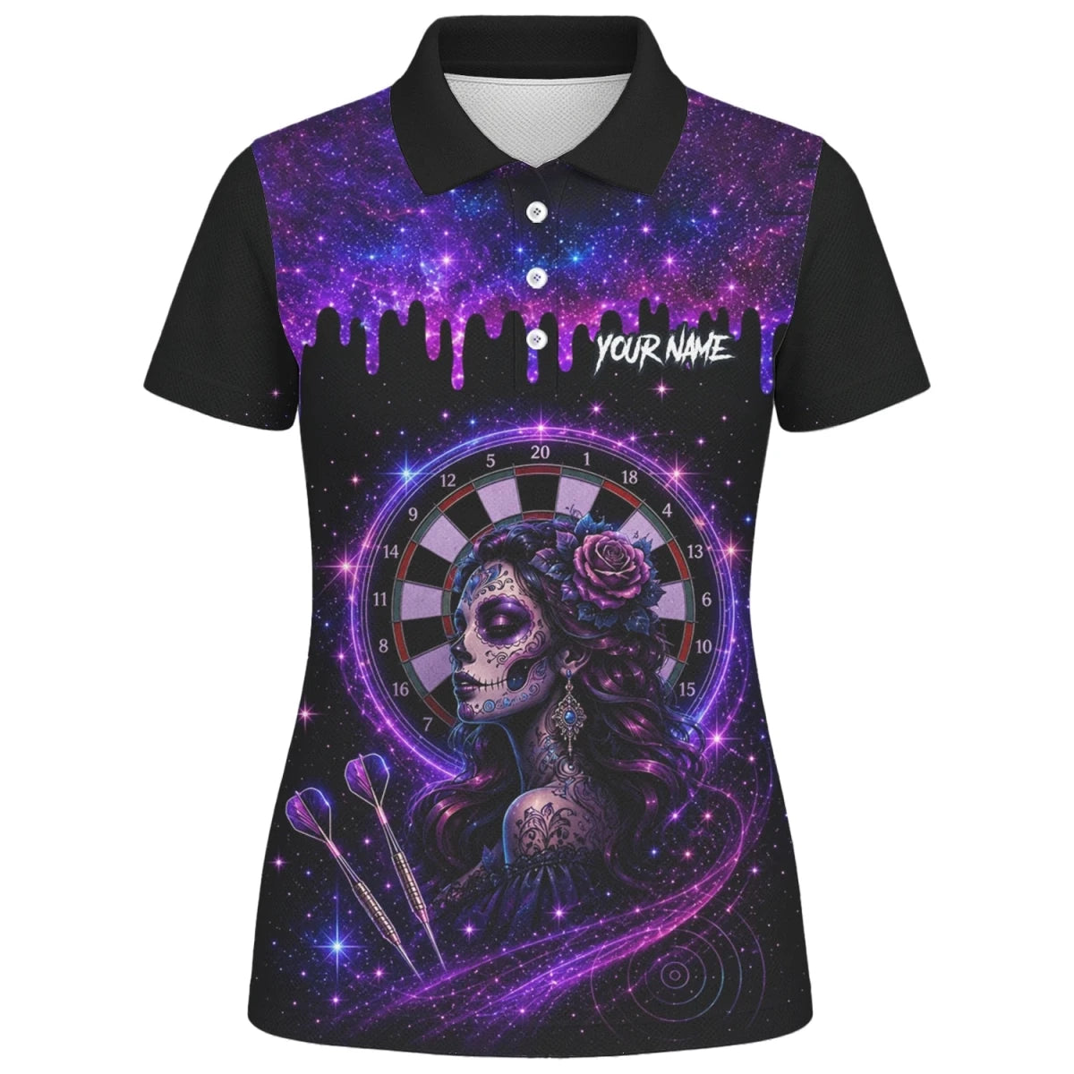 Personalisiertes Lila Galaxie Sugar-Skull-Dartshirt für Damen Z967 - Outfitsuche