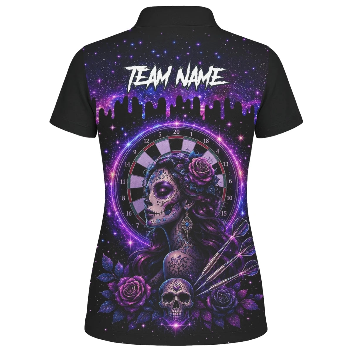 Personalisiertes Lila Galaxie Sugar-Skull-Dartshirt für Damen Z967 - Outfitsuche