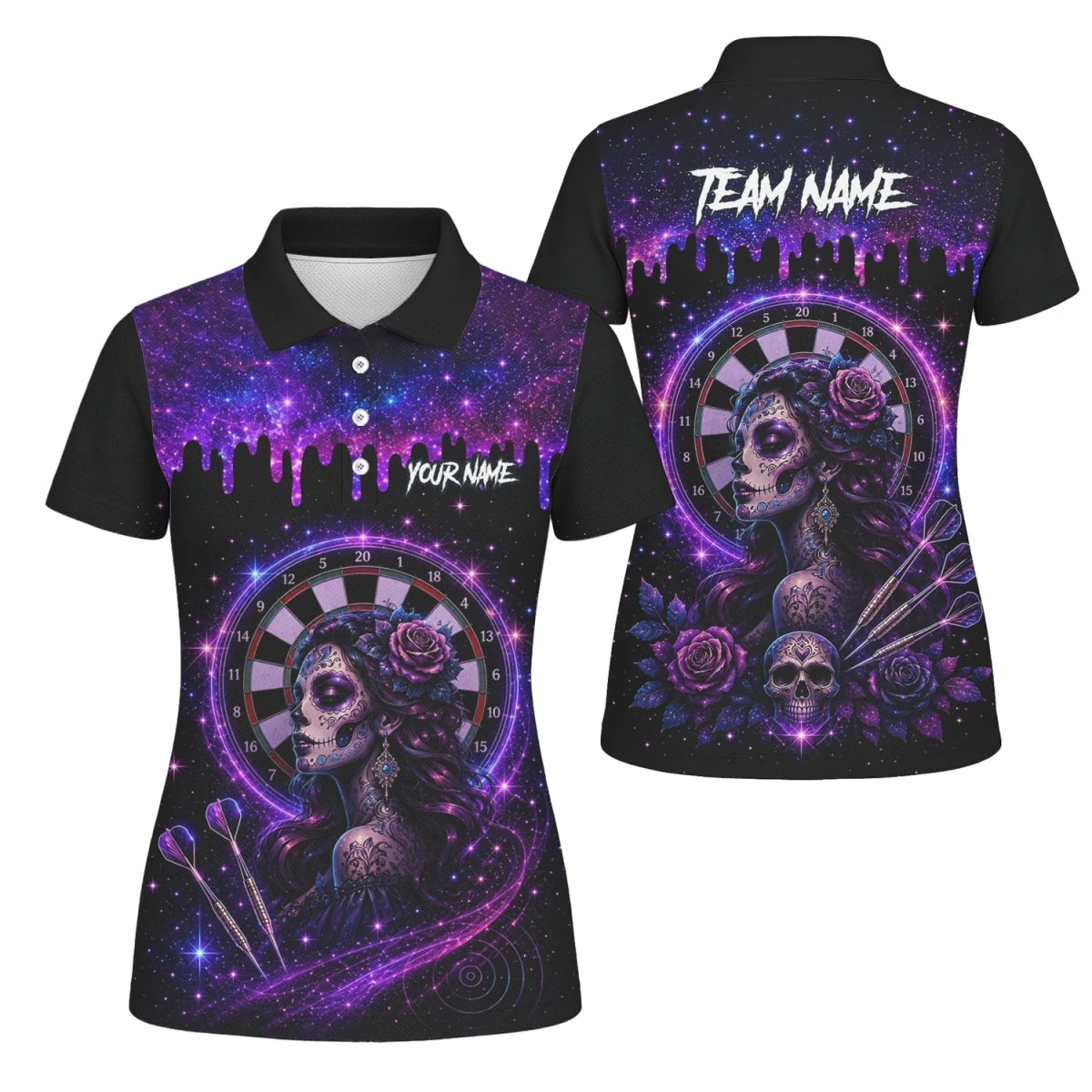 Personalisiertes Lila Galaxie Sugar-Skull-Dartshirt für Damen Z967 - Outfitsuche