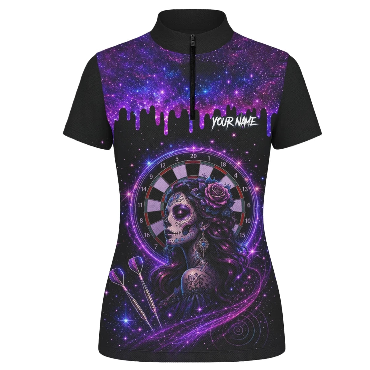 Personalisiertes Lila Galaxie Sugar-Skull-Dartshirt für Damen Z967 - Outfitsuche