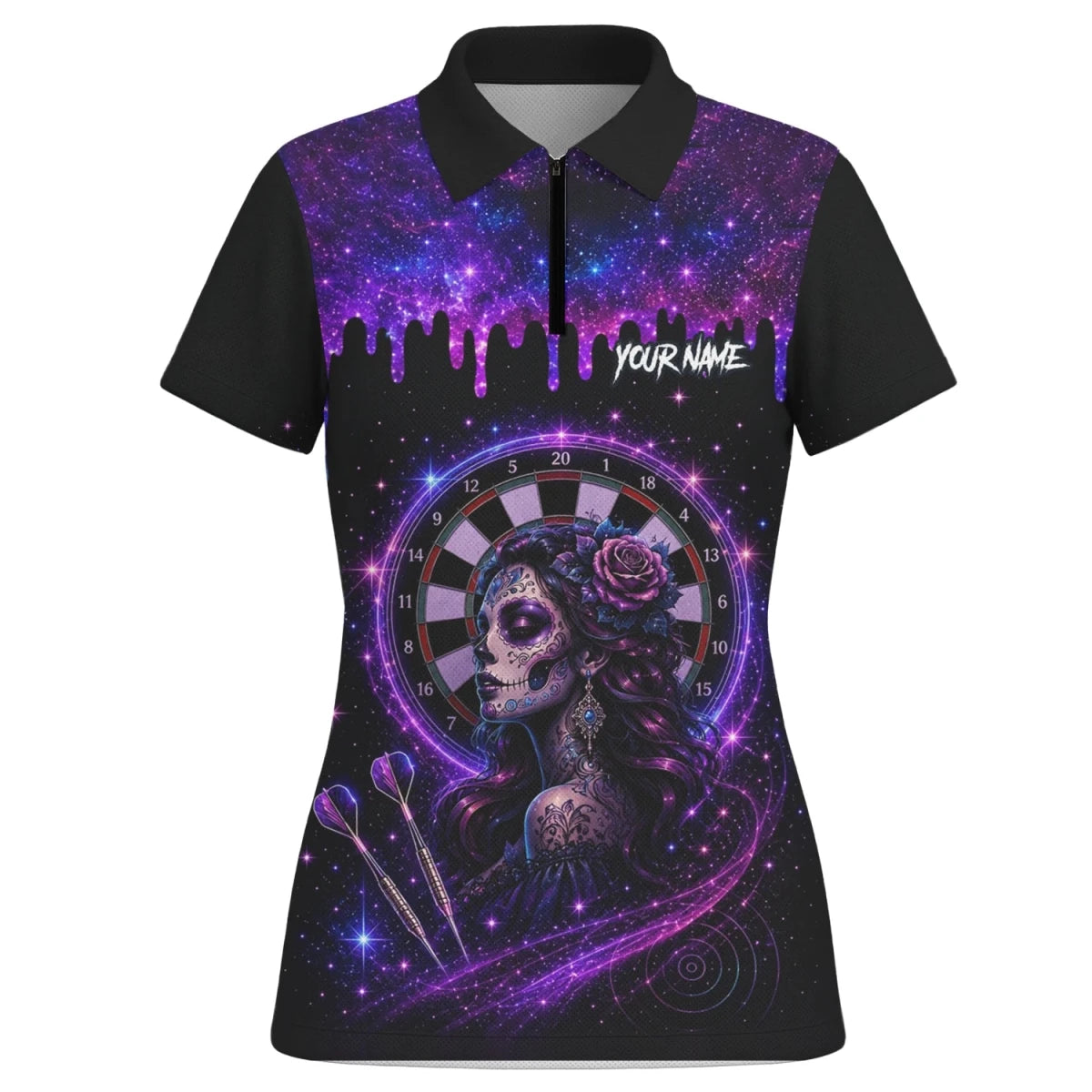 Personalisiertes Lila Galaxie Sugar-Skull-Dartshirt für Damen Z967 - Outfitsuche