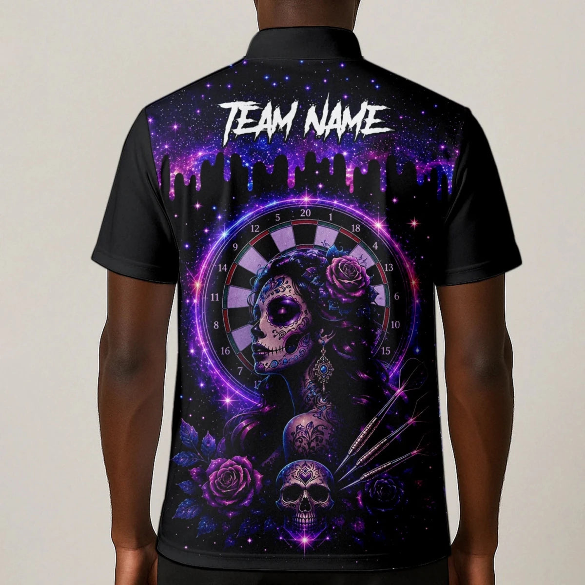 Personalisiertes Lila Galaxie Sugar-Skull-Dartshirt für Herren Z967 - Outfitsuche