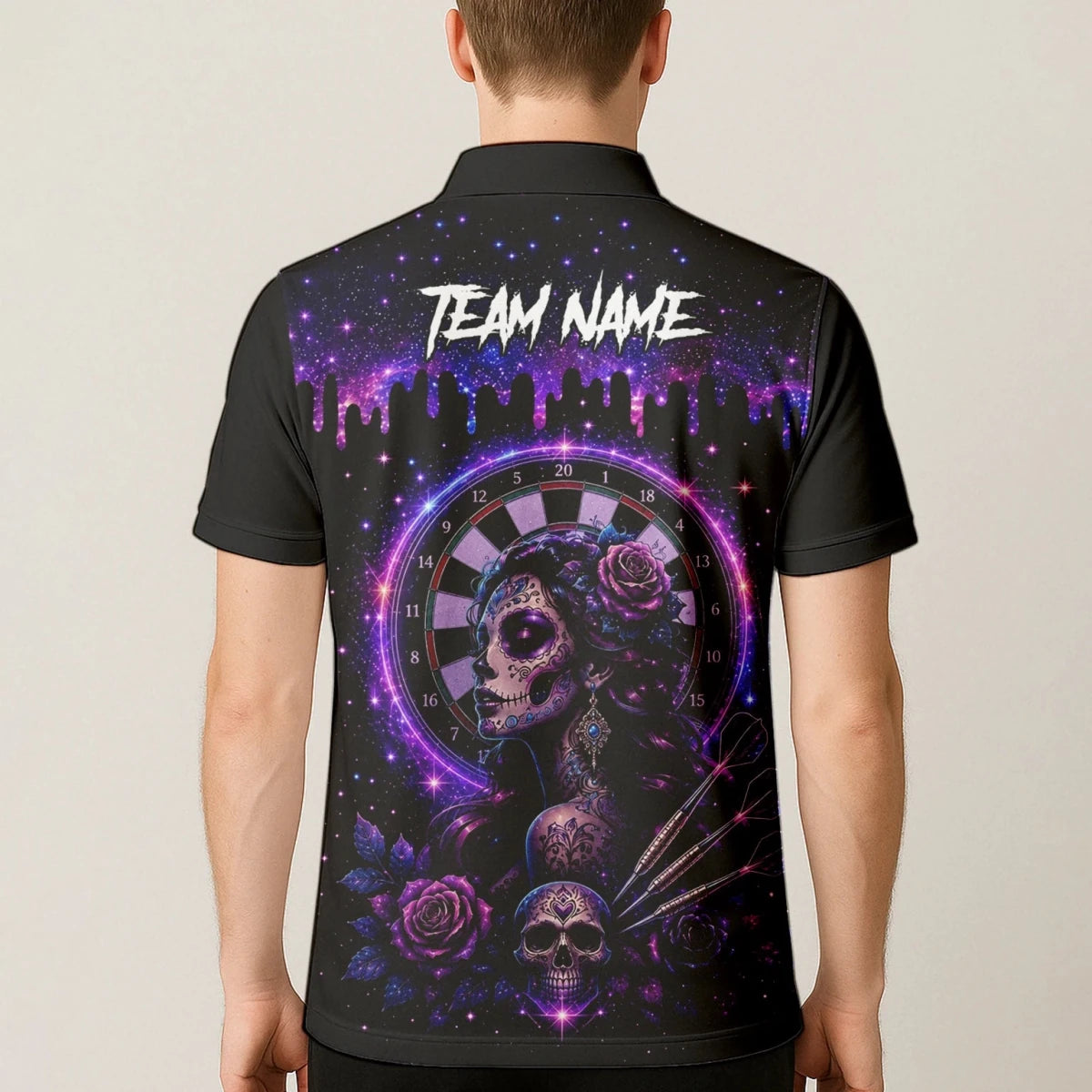 Personalisiertes Lila Galaxie Sugar-Skull-Dartshirt für Herren Z967 - Outfitsuche