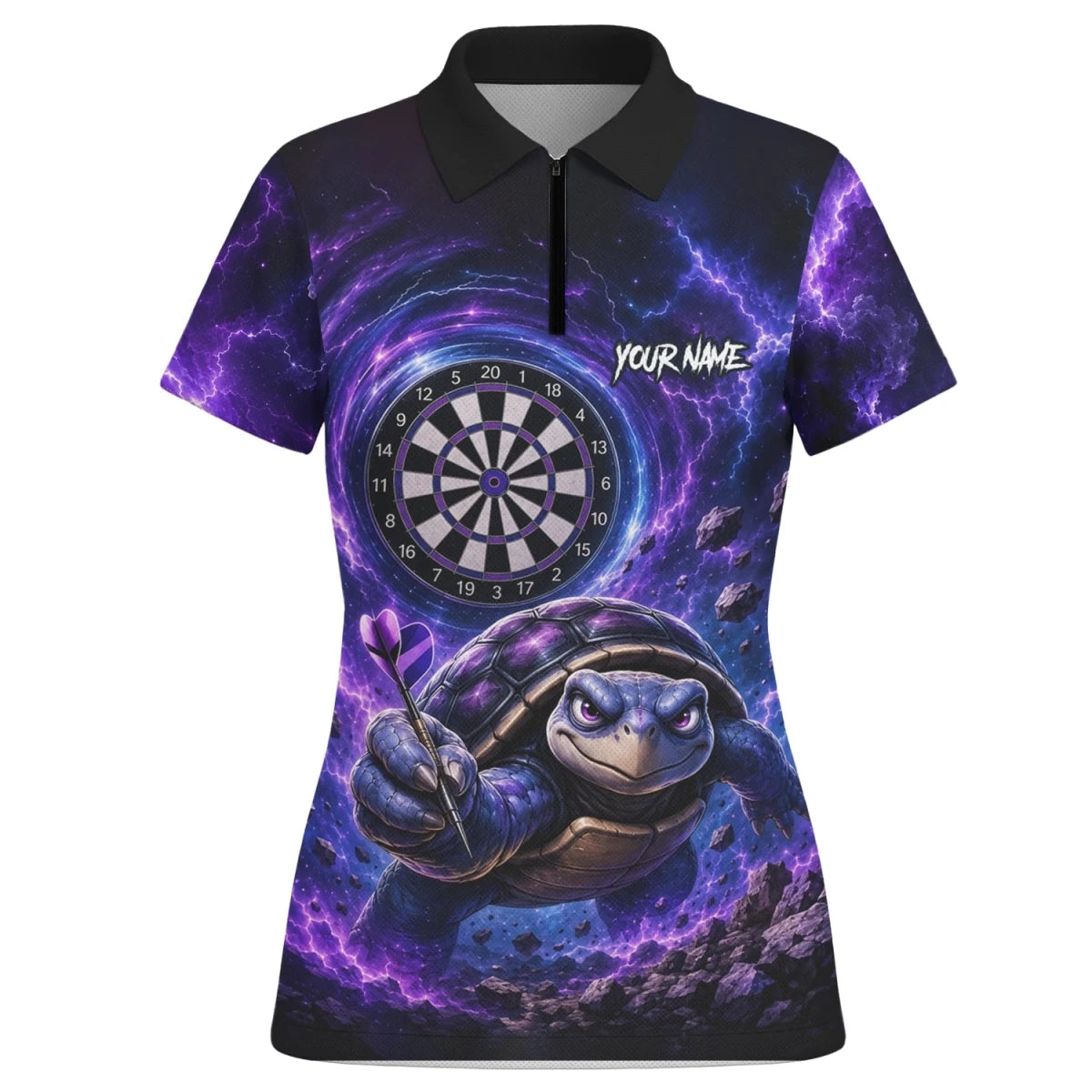 Personalisiertes Lila-schwarzes Schildkröten-Dartshirt für Damen F796 - Outfitsuche